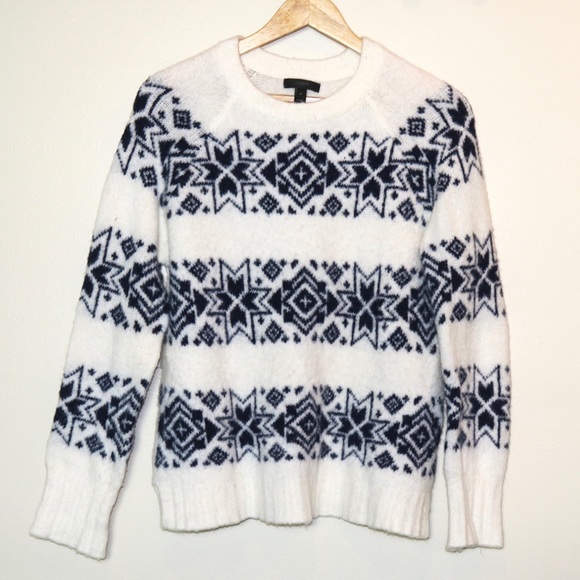 J. Crew Navy Fair Isle Striped Crew Neck Sweater - Picture 2 of 8